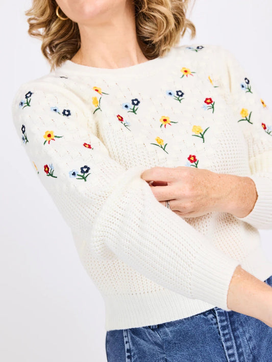 Bettie Embroidered Sweater - Ivory