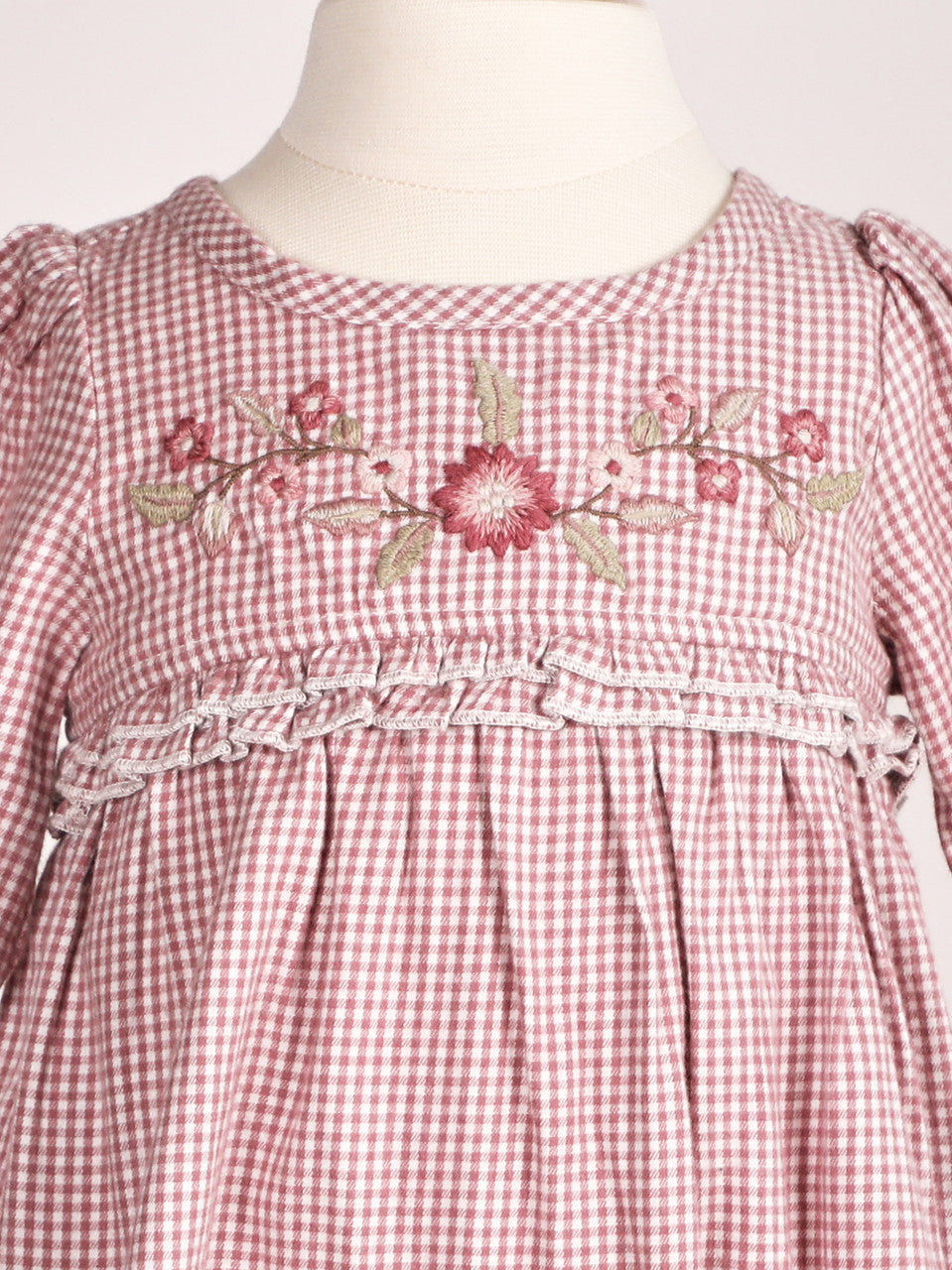 April Cornell Anglaise Check Baby Romper | Ecru Plum