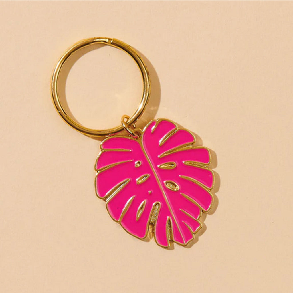 And Here We Are Enamel Keychain | Pink Monstera, Designed in the USA