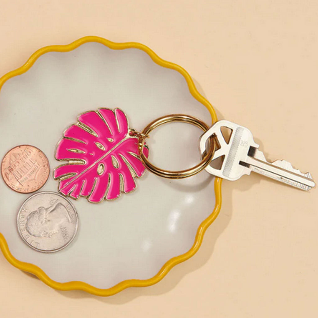 And Here We Are Enamel Keychain | Pink Monstera, Designed in the USA