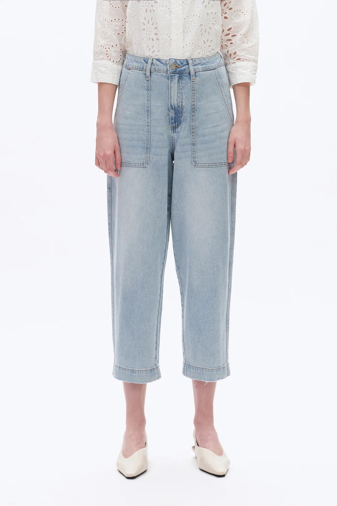 BAYEAS Super High Rise Barrel Jeans | Light Blue