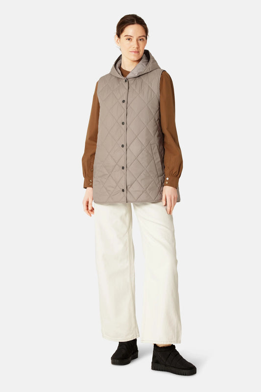 Quilted Long Vest - Grey