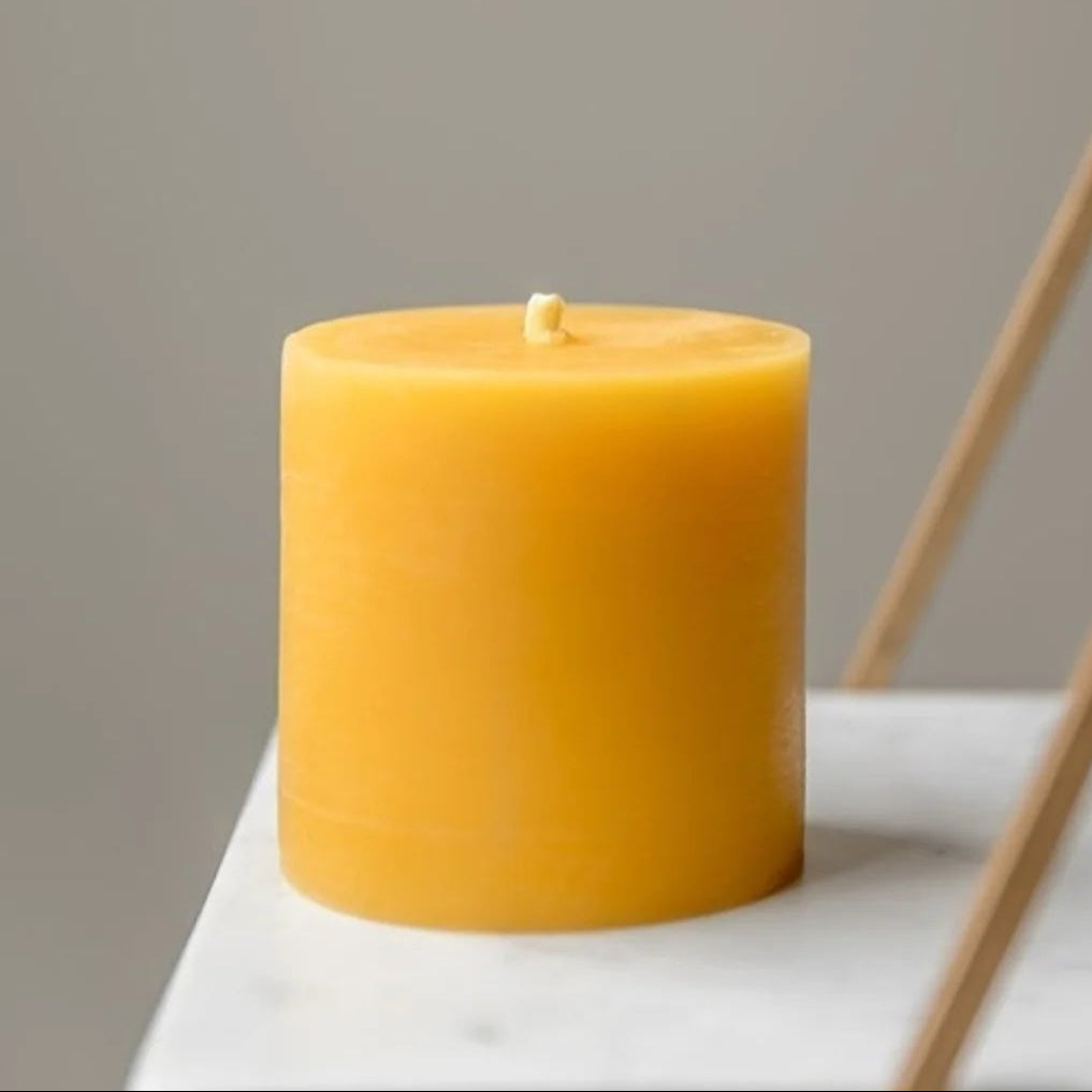 Beeswax Works Flat Top Pillar Candle 3" | Handmade on Vancouver Island