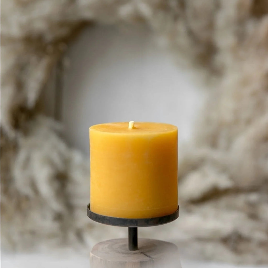 Beeswax Works Flat Top Pillar Candle 3" | Handmade on Vancouver Island