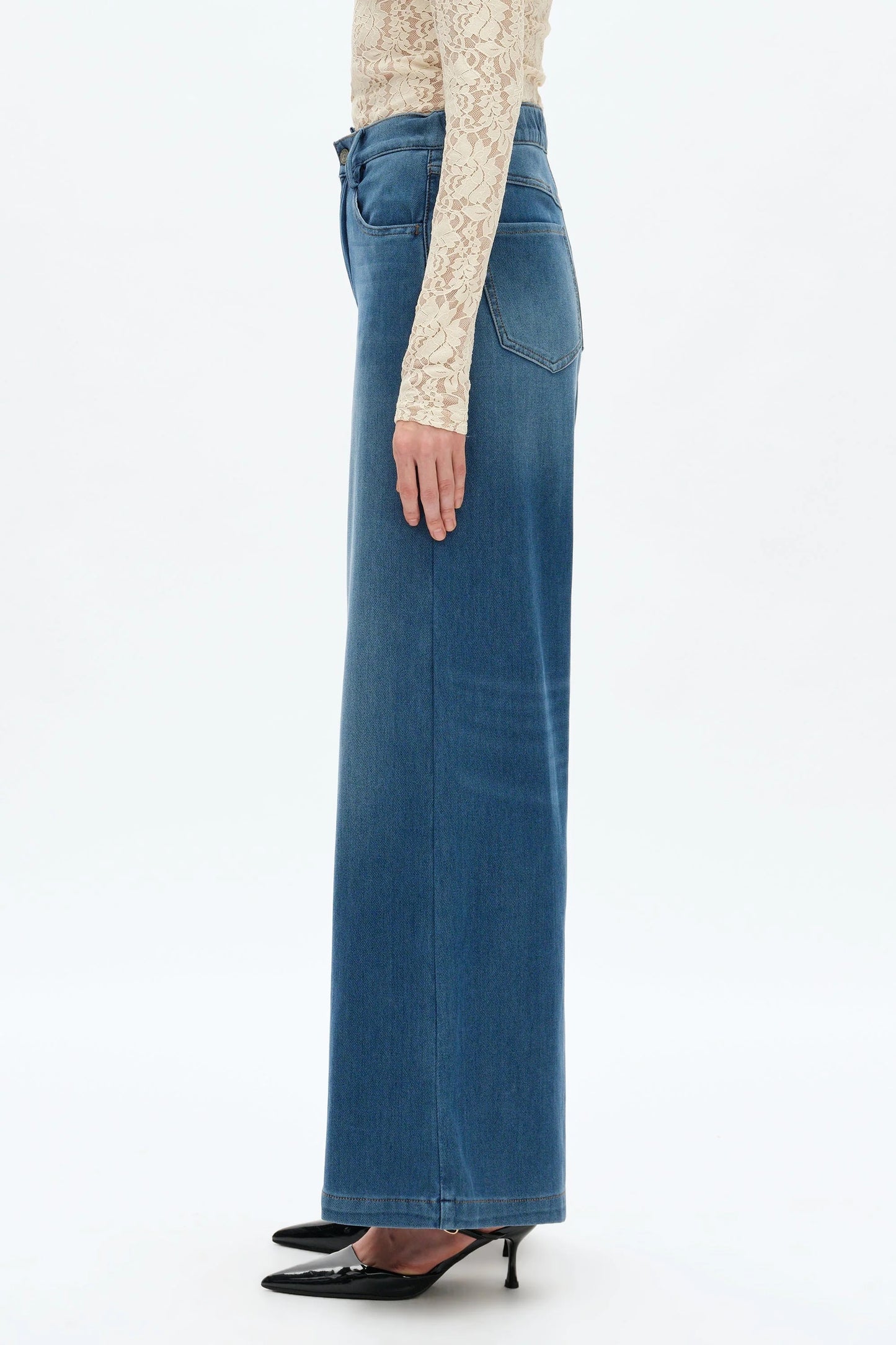 High Rise Wide Leg Jeans - Medium Blue