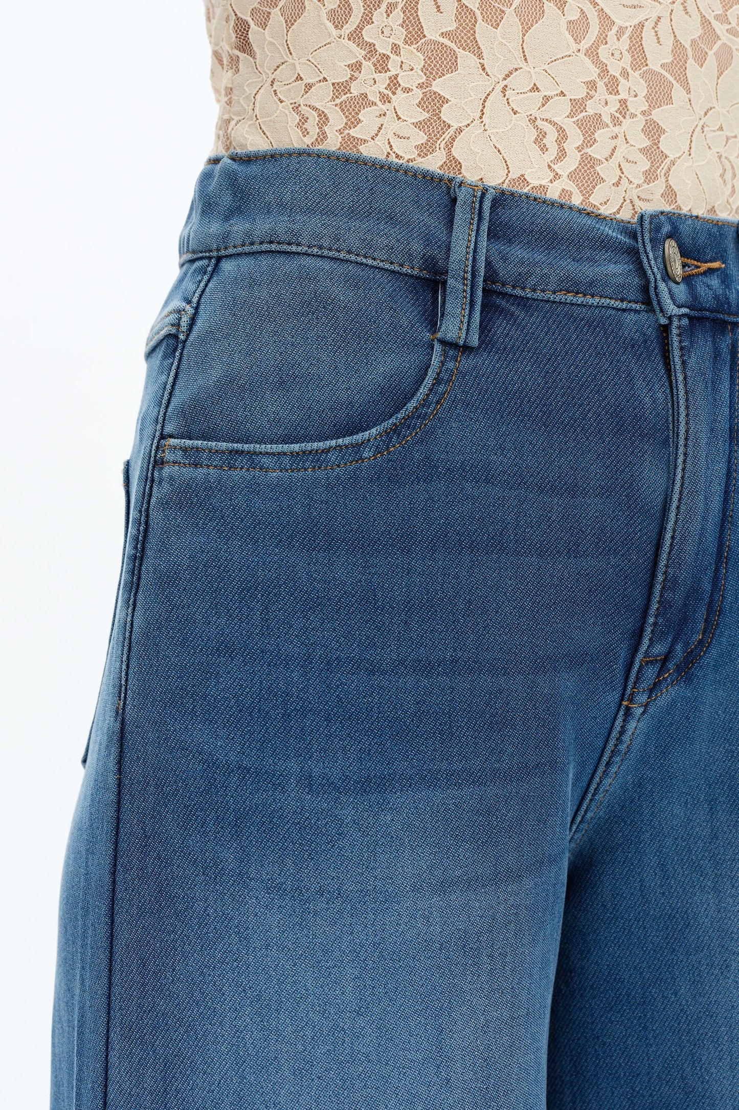 High Rise Wide Leg Jeans - Medium Blue