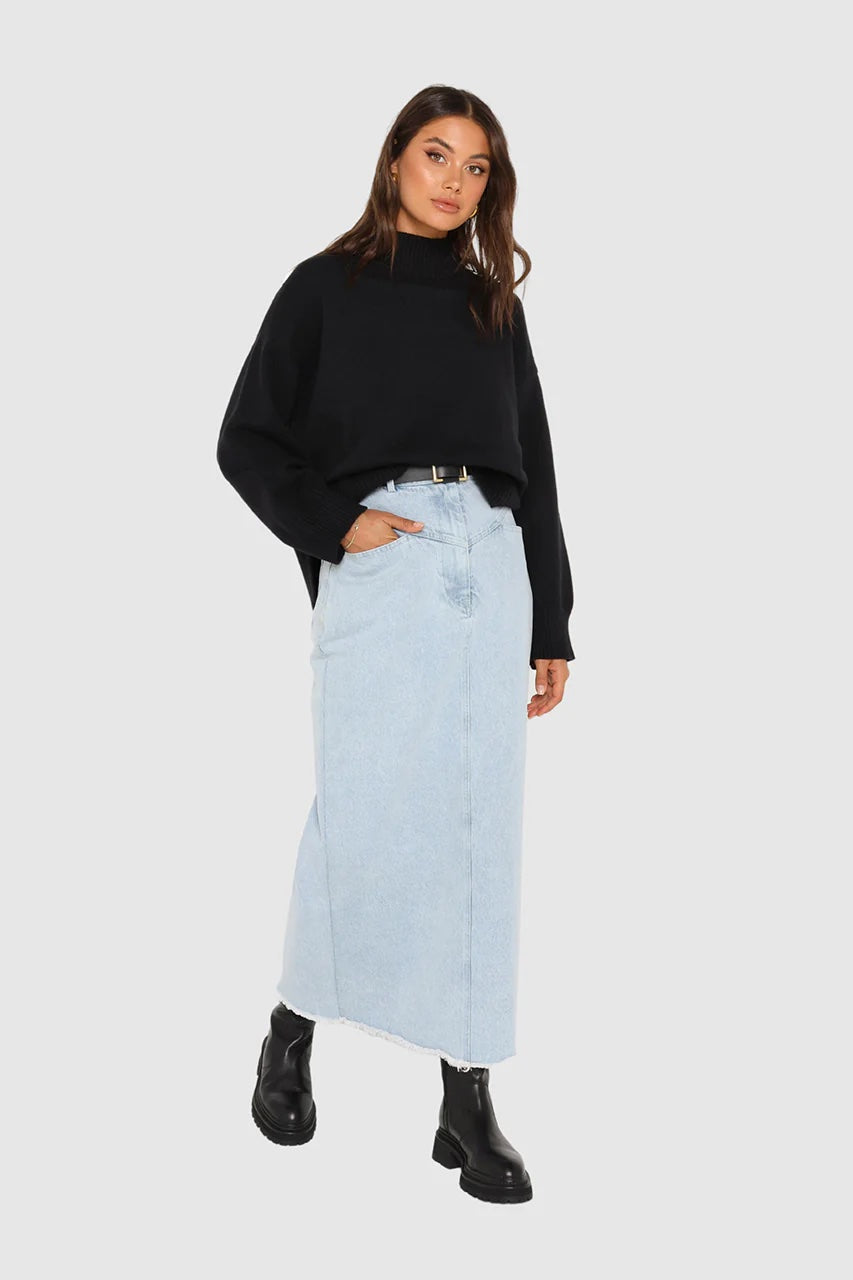 Buy Sosandar Blue Buckle Belt Denim Midi Skirt from Next Australia
