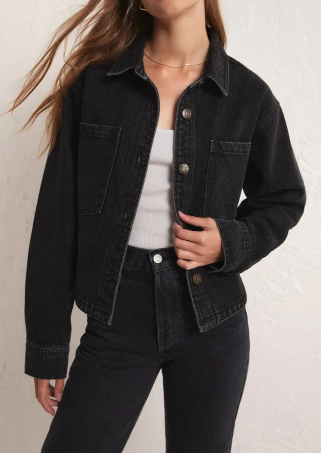 Z Supply Cropped Denim Jacket | Washed Black, Designed in USA
