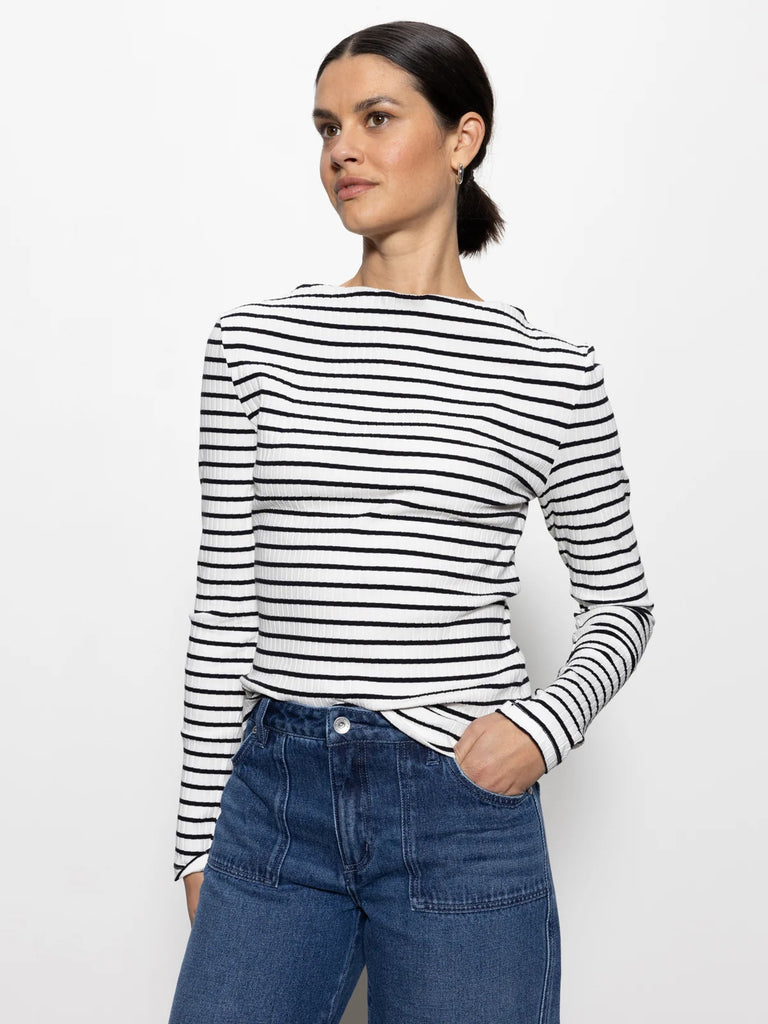 Sanctuary Boatneck Top | Chalk Black Stripe, Designed in the USA