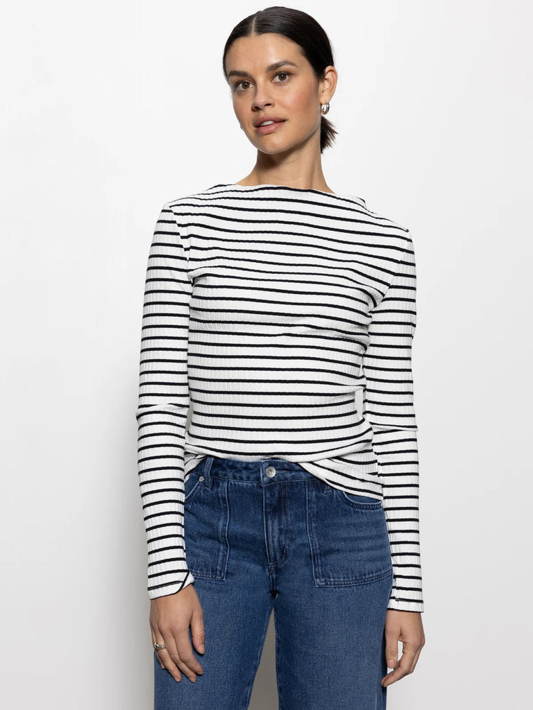 Sanctuary Boatneck Top | Chalk Black Stripe, Designed in the USA