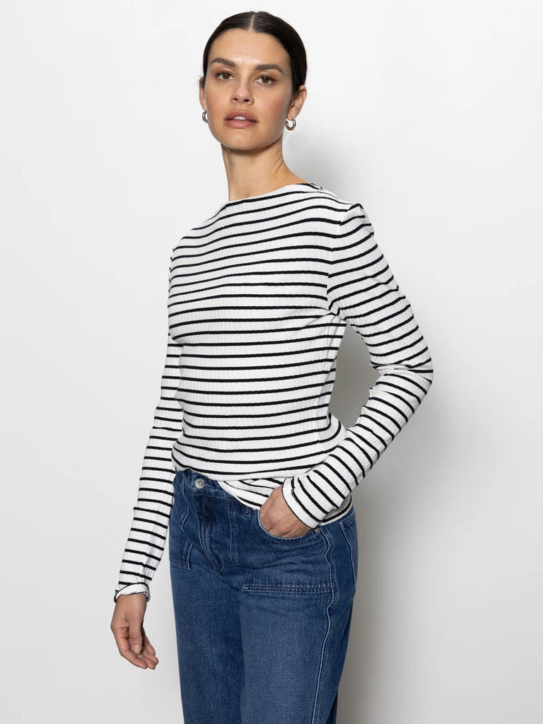 Sanctuary Boatneck Top | Chalk Black Stripe, Designed in the USA