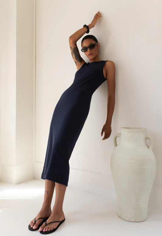 Paper Label Camilla Dress | Midnight Blue, Designed in Canada