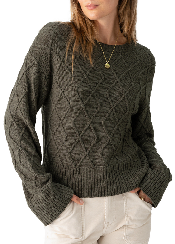 Sanctuary - Coastal Cable Sweater - Dark Olive