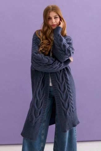 Cara & The Sky Alex Cable Balloon Sleeve Maxi Cardigan | Denim