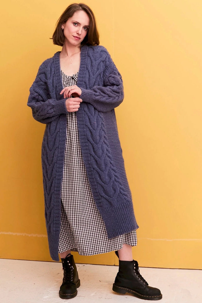 Cara & The Sky Alex Cable Balloon Sleeve Maxi Cardigan | Denim