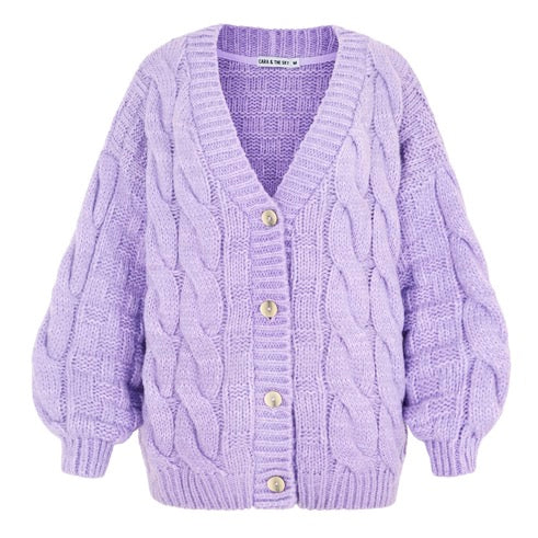 Cara & The Sky Gemma Cable Cardigan | Lilac, Designed in the UK