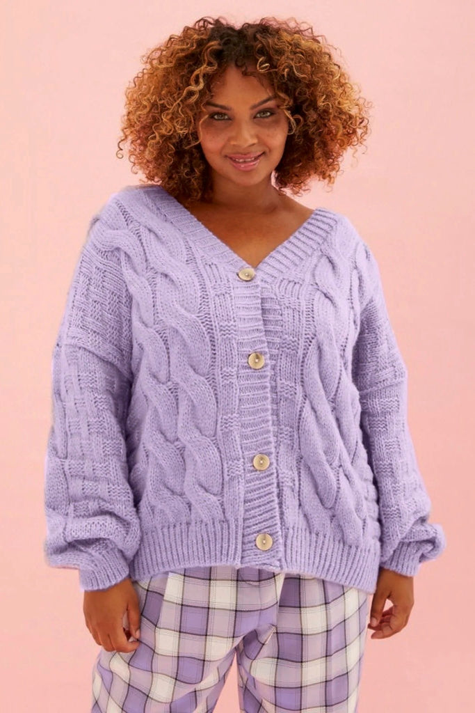 Cara & The Sky Gemma Cable Cardigan | Lilac, Designed in the UK