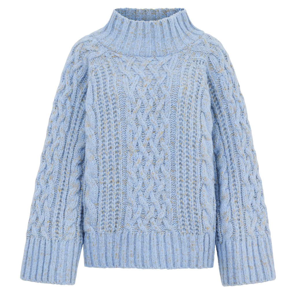 Cara & The Sky Sarah Cable Sleeve Jumper | Blue, Designed in the UK