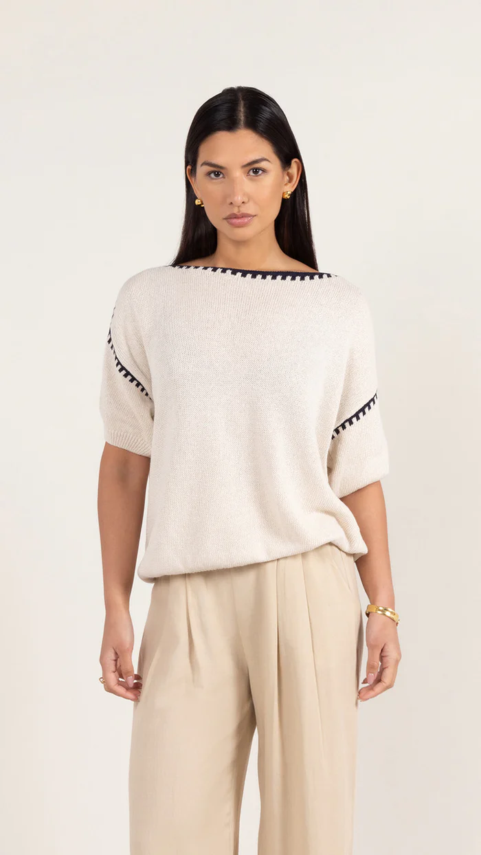 Charli - Billie Cotton Knit Top | Ecru, Made in Italy