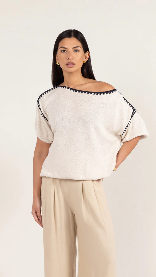Charli - Billie Cotton Knit Top | Ecru, Made in Italy