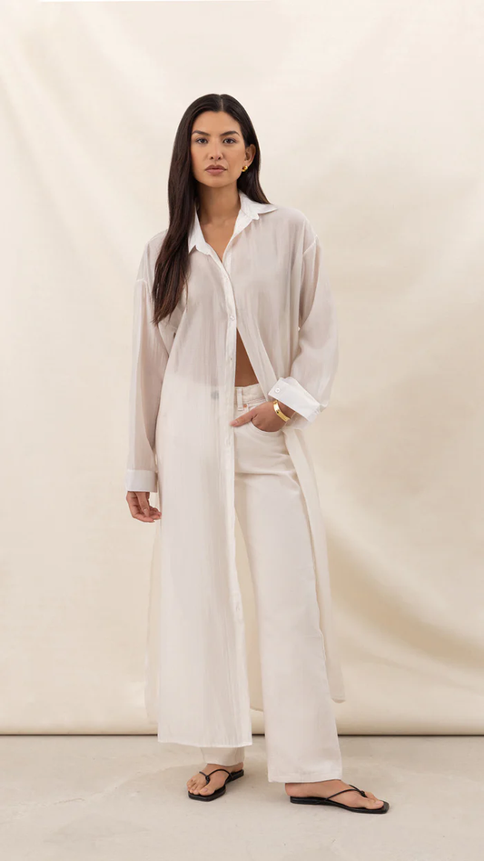 Charli Izzie Long Shirt | White, Made in Italy