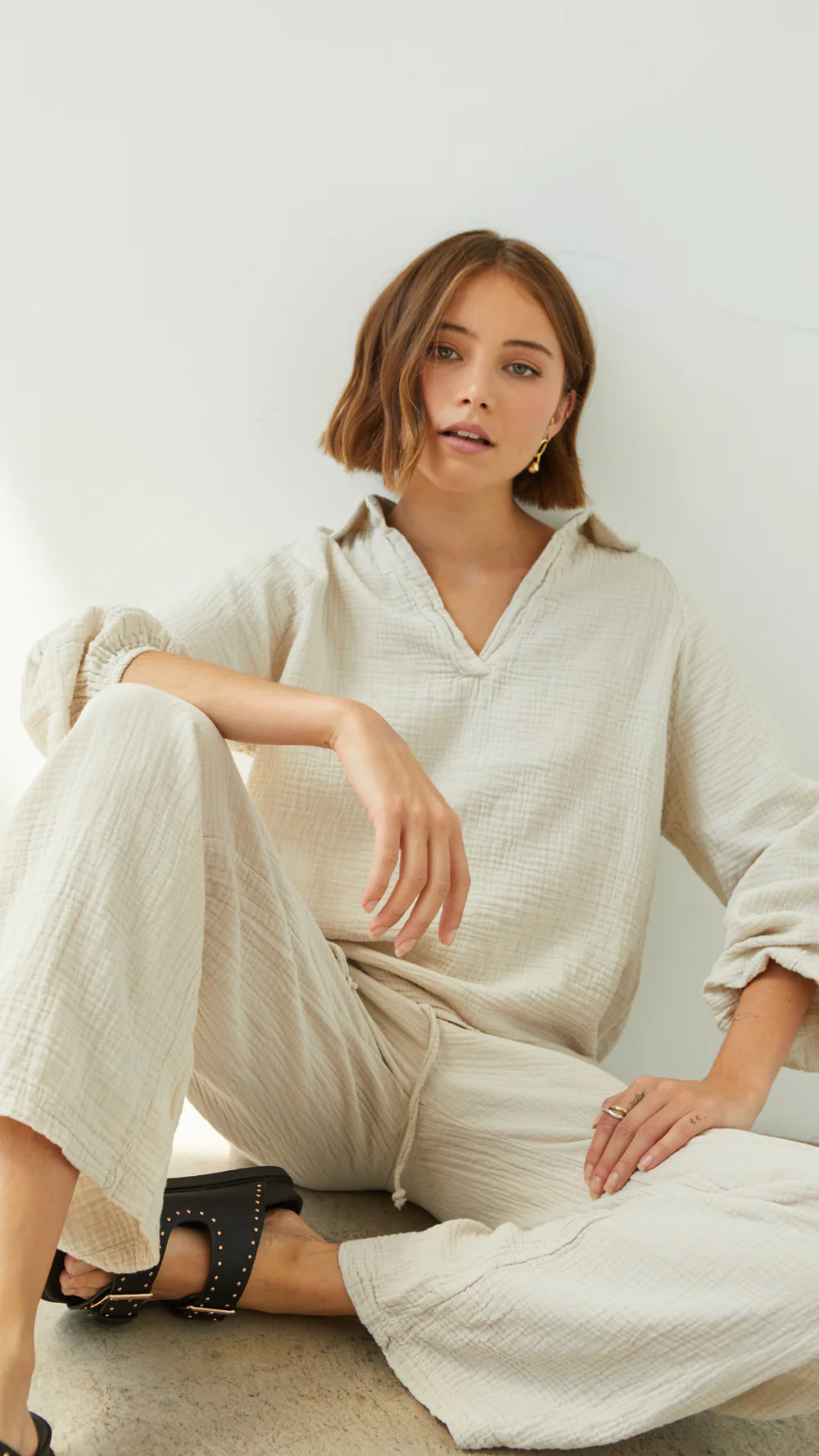Charli Selina Cotton Top | Seashell, Made in Italy