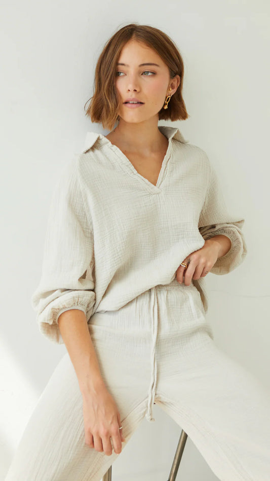 Charli Selina Cotton Top | Seashell, Made in Italy