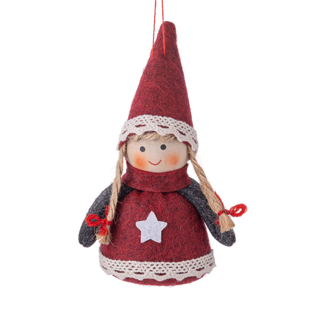 Little Cuties Ornaments in Red and Grey Star Outfits | Long Hair