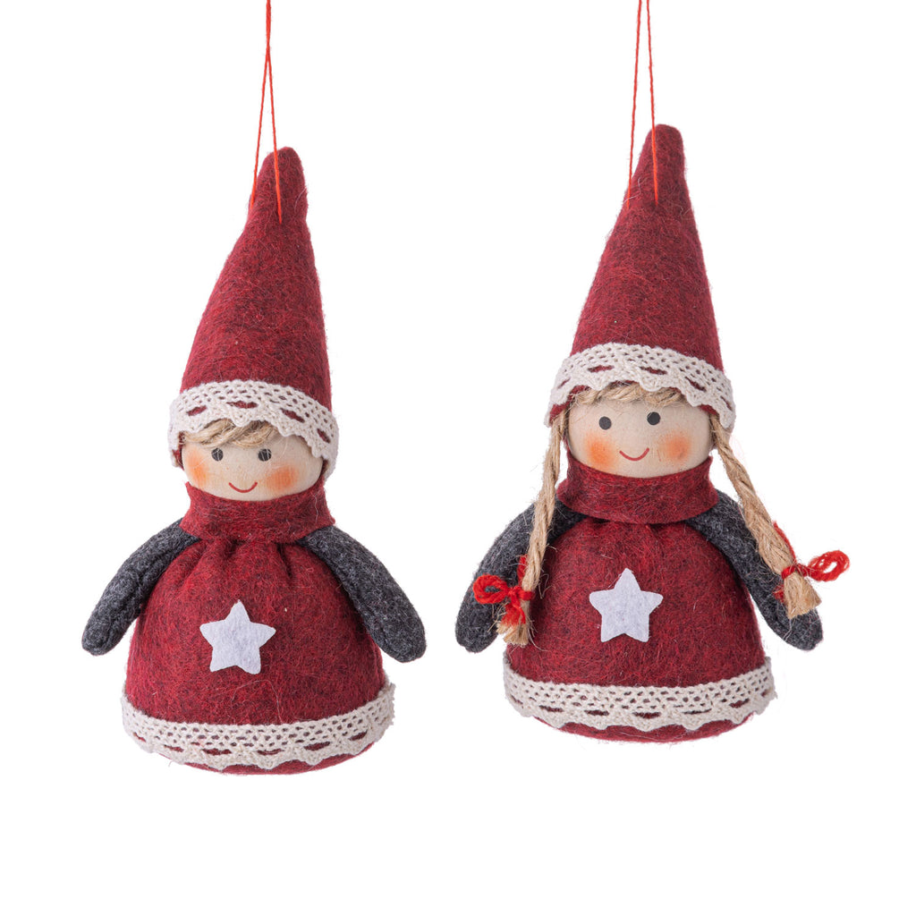 Little Cuties Ornaments in Red and Grey Star Outfits