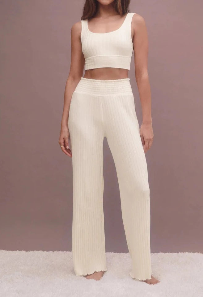 Z Supply Dawn Smocked Rib Pant, Bone | Designed in the USA
