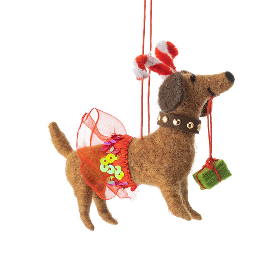 Felted Ornament | Dachshund Party Dogs, Skirt