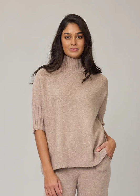 Pistache Ribbed Funnel Neck Sweater | Walnut, Made in Italy