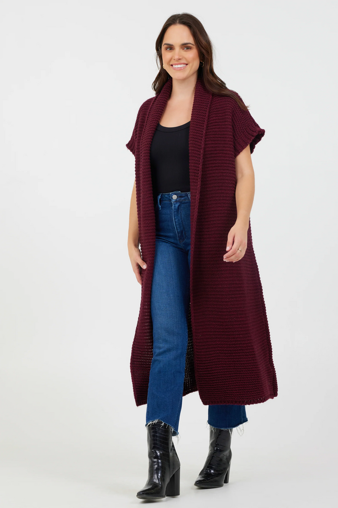 Suzy D London Fernando Chunky Knit Gilet | Merlot, Made in Italy