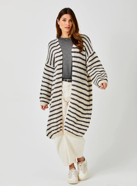 Flo Soft Knit Striped Long Cardi