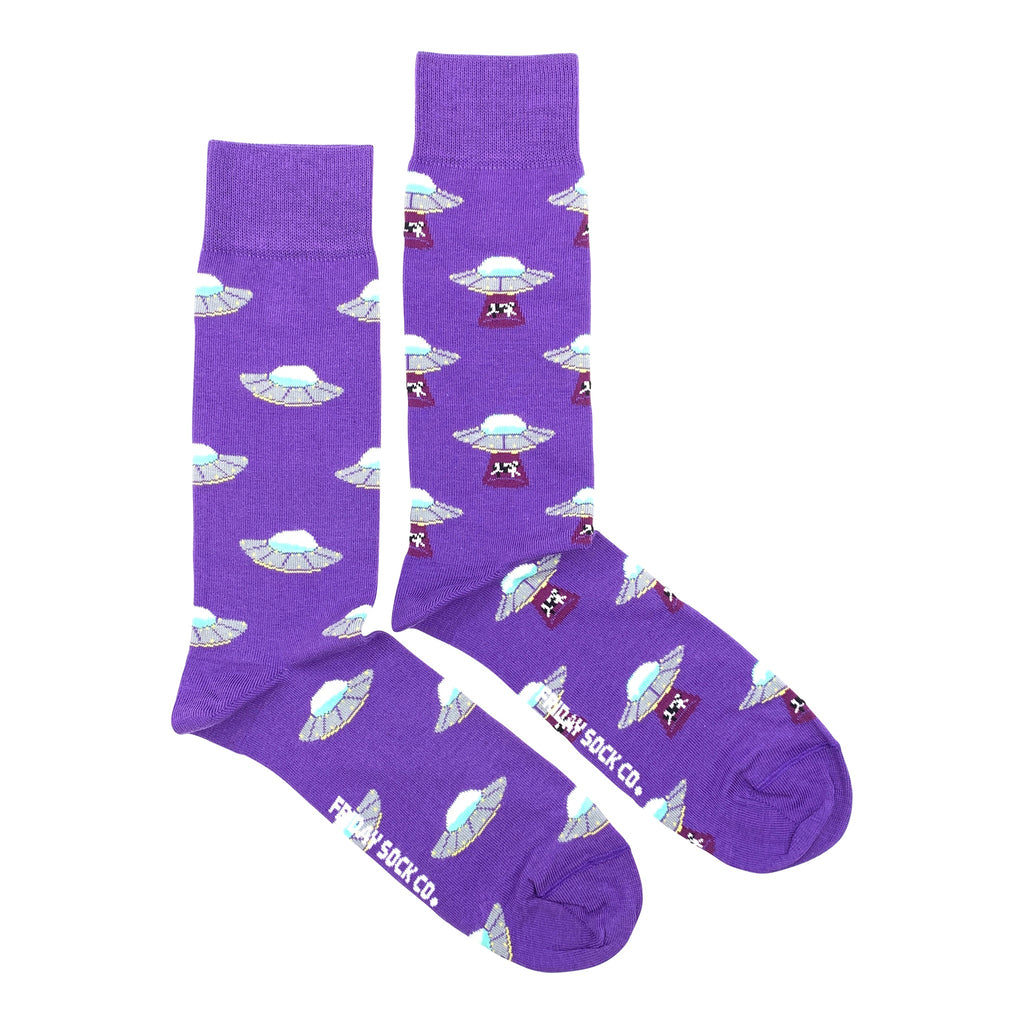 Friday Sock Co. Men's Mismatched Socks | Cow & UFO