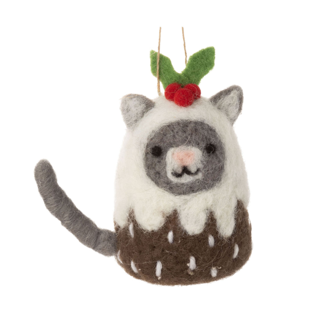 Felted Ornament Kitty Dressed as Christmas Pudding