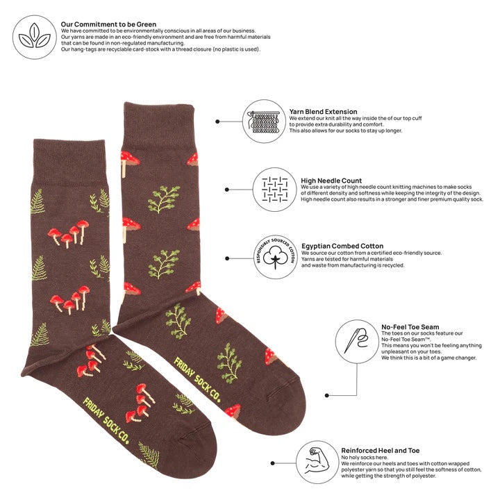 Friday Sock Co. Men's Mismatched Socks | Mushroom Forest Made in Italy