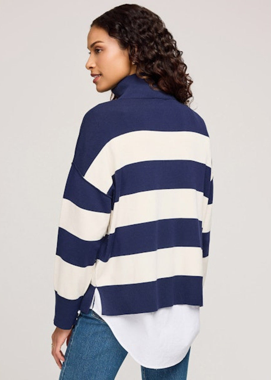 Gentle Fawn Idris Half Zip Pullover | Navy Stripe, Designed in Canada