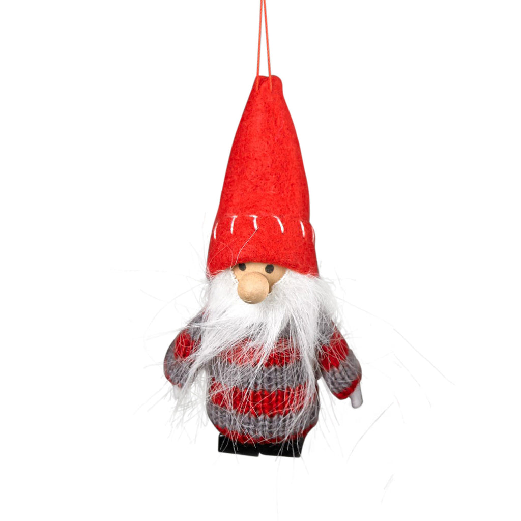 Felted Gnome Ornaments with Striped Sweaters, Red Hat