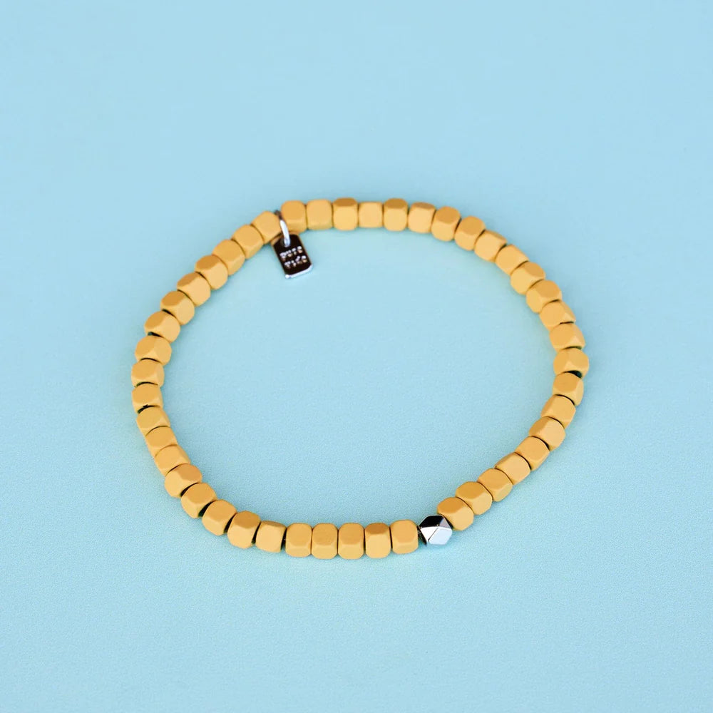 Pura Vida Hematite Stretch Bracelet, Yellow | Handmade in Costa Rica