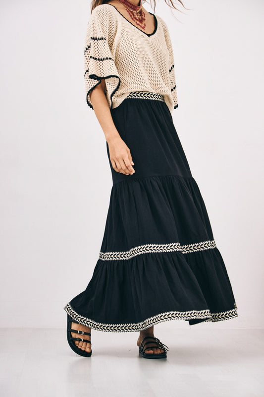 NEKANE Naka Long Ruffled Skirt | Black, Designed in Barcelona