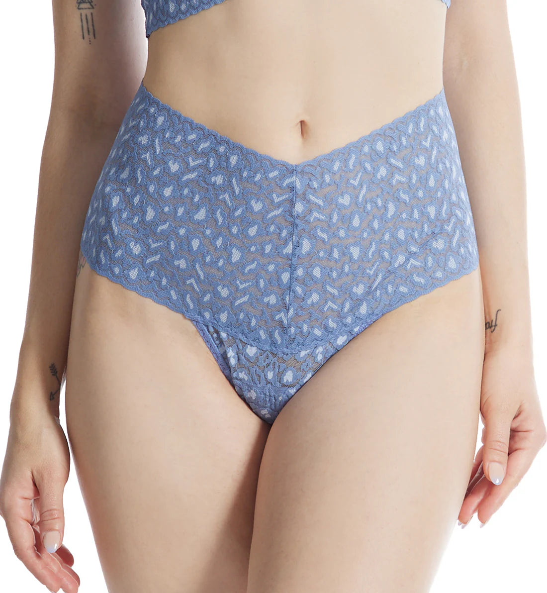 Blue patterned underwear on a white background