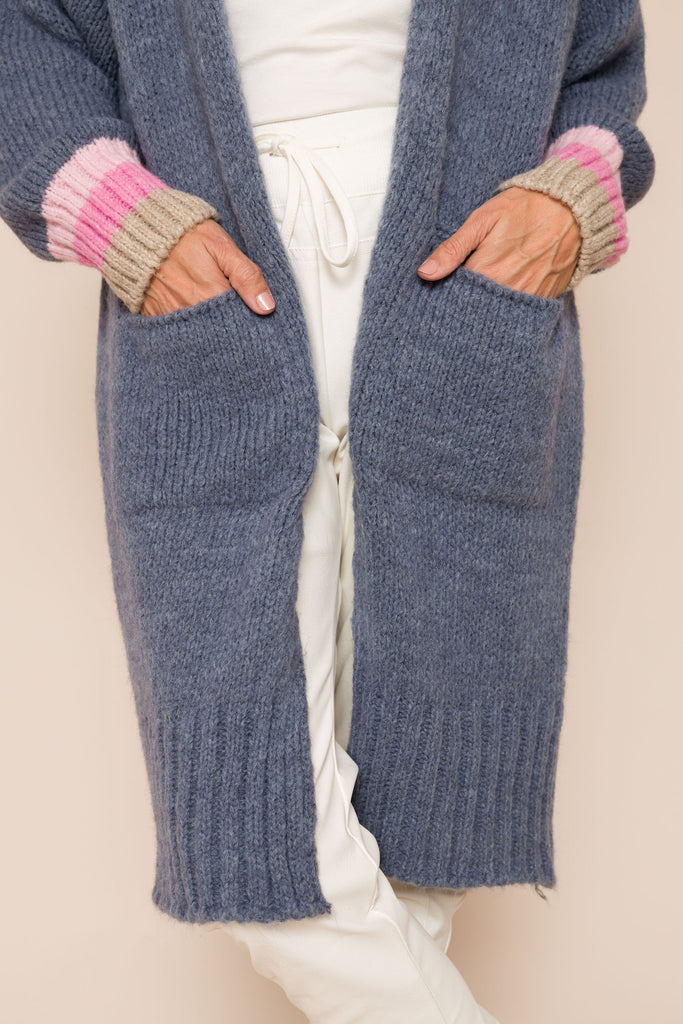 Suzy D London Hunter Long Knit Cardi | Jean, Made in Italy