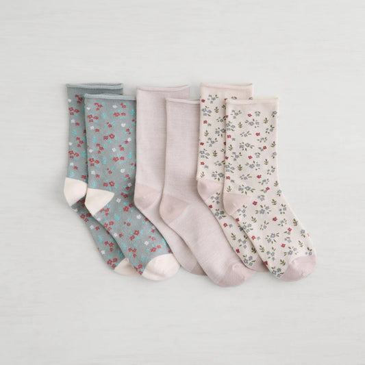 3 Pack Recycled Pillowy Crew Socks - Pink Multi