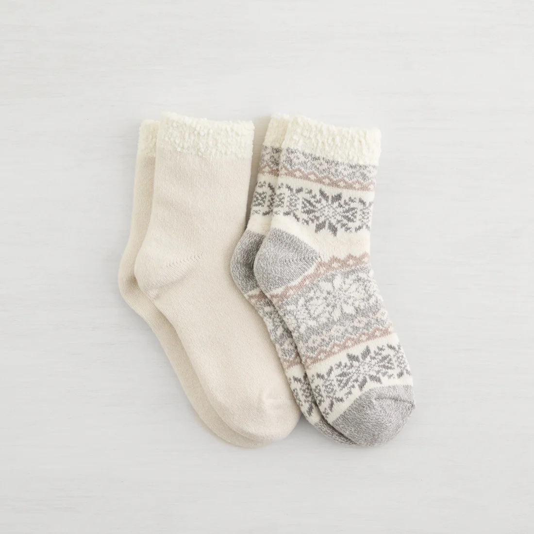2 Pack Snow Day Double Layer Crew Socks - Ivory