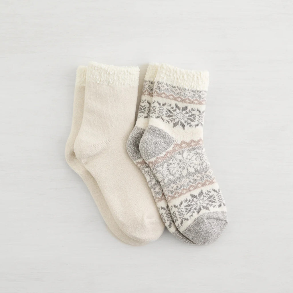 Lemon - 2 Pack Snow Day Double Layer Crew Socks - Ivory