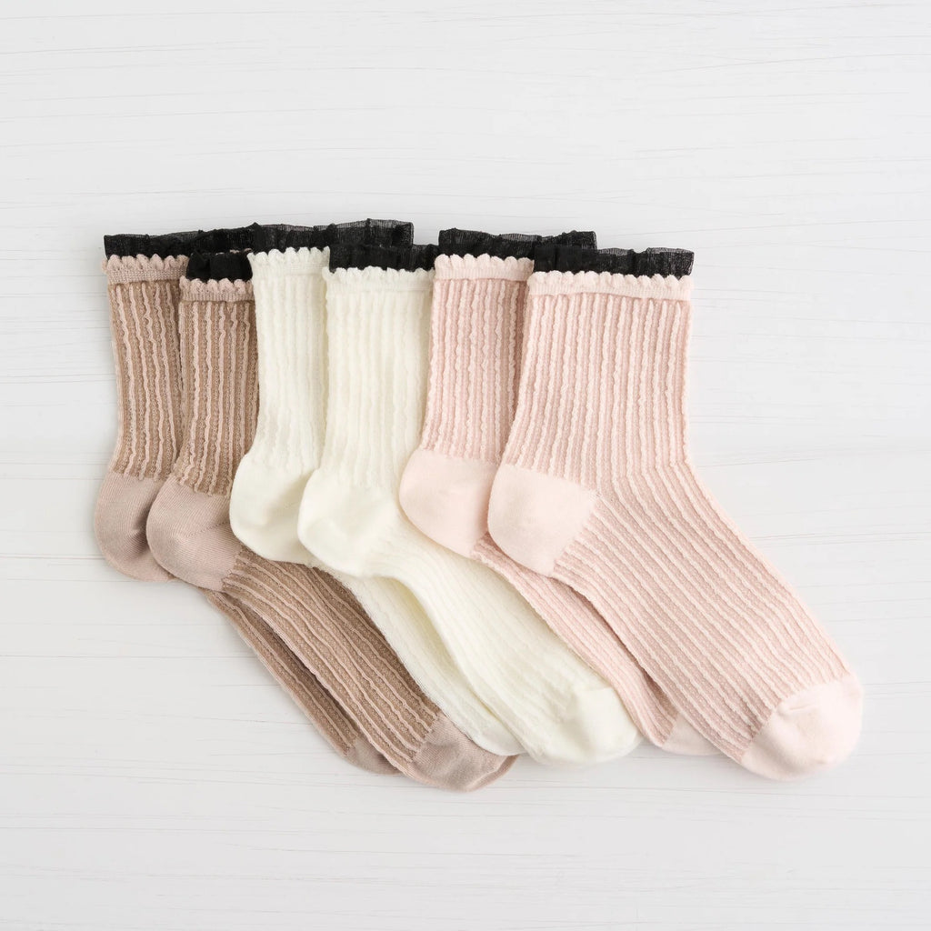 Lemon 3 Pack Lace Cropped Crew Socks | Blushed