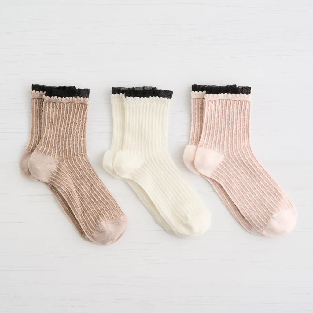 Lemon 3 Pack Lace Cropped Crew Socks | Blushed