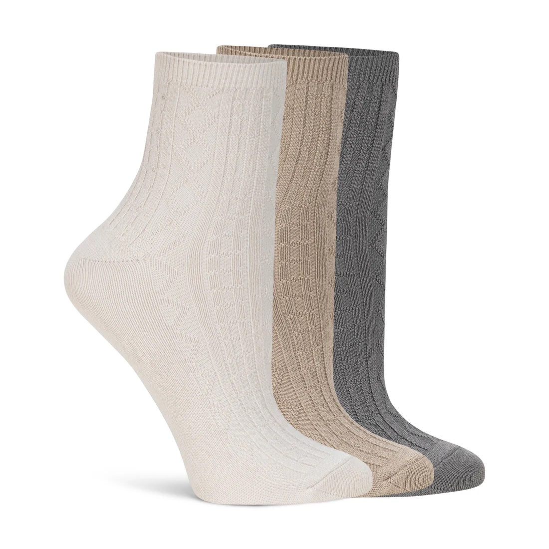 3 Pack Cable Crew Socks - Sand