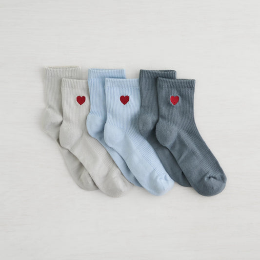 3 Pack Powder Lover Quarter Crew Socks - Blue/Pastel